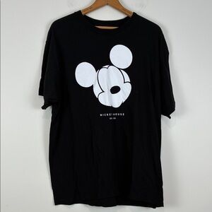 Disney Black Tee White Mickey Mouse Graphic 100% Cotton Abstract Short Sleeve